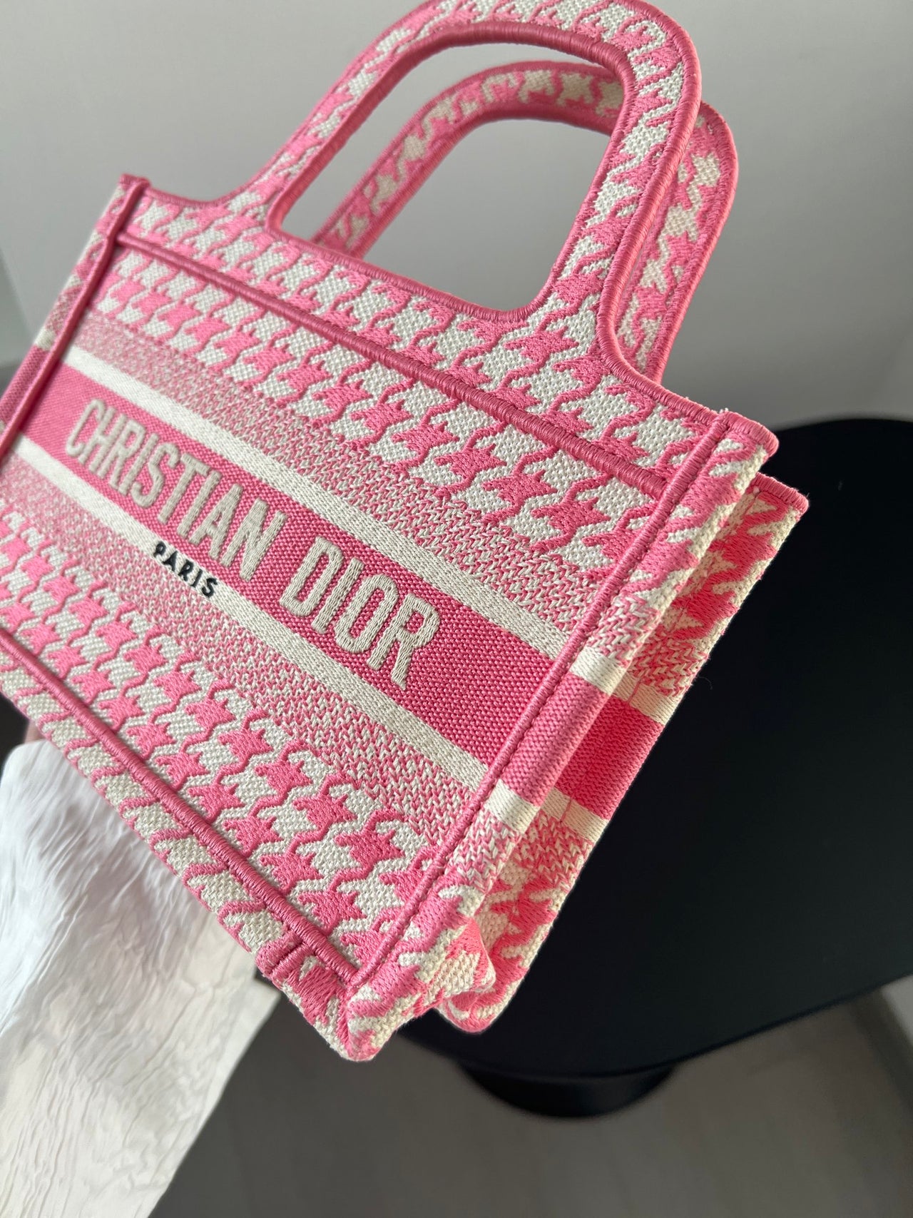 DIOR Pink Houndstooth Mini Tote Bag