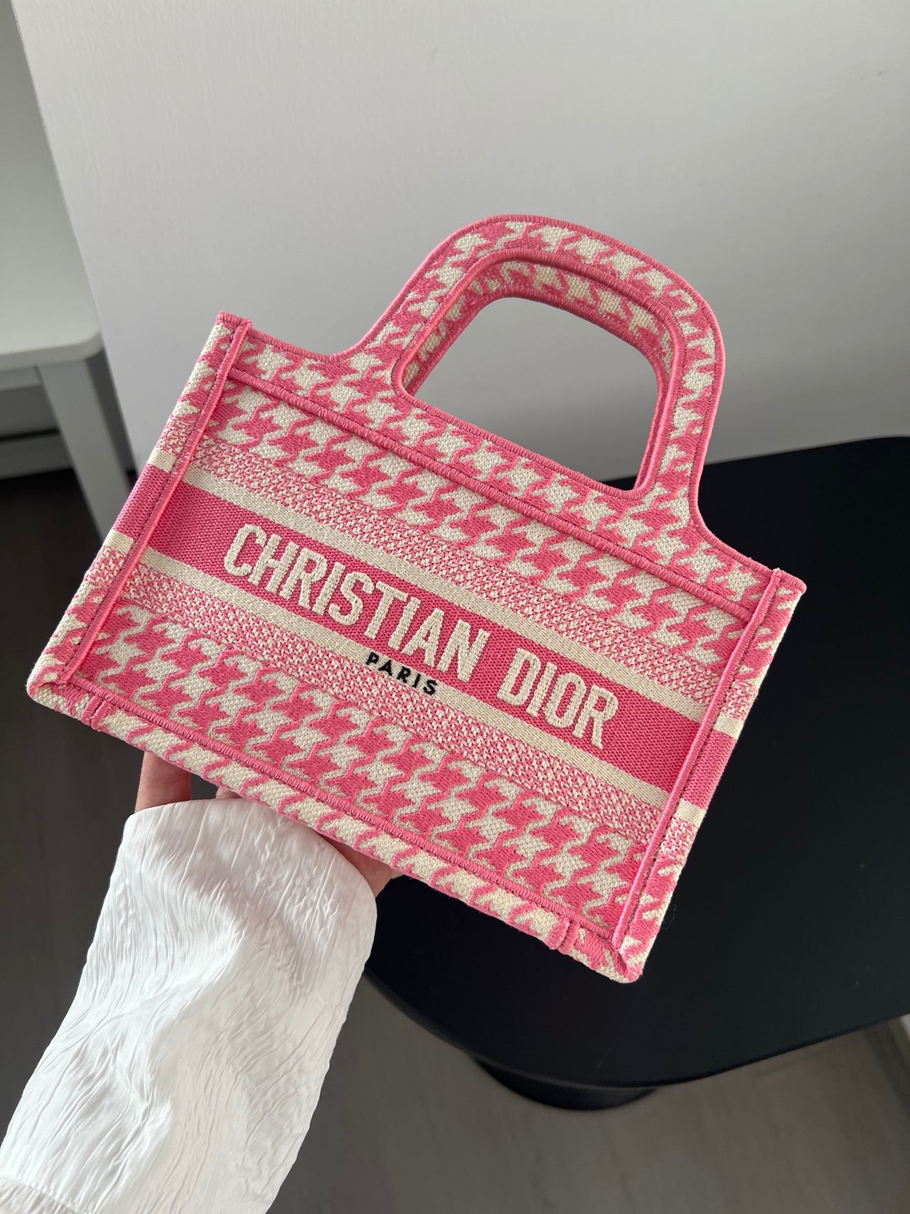 DIOR Pink Houndstooth Mini Tote Bag