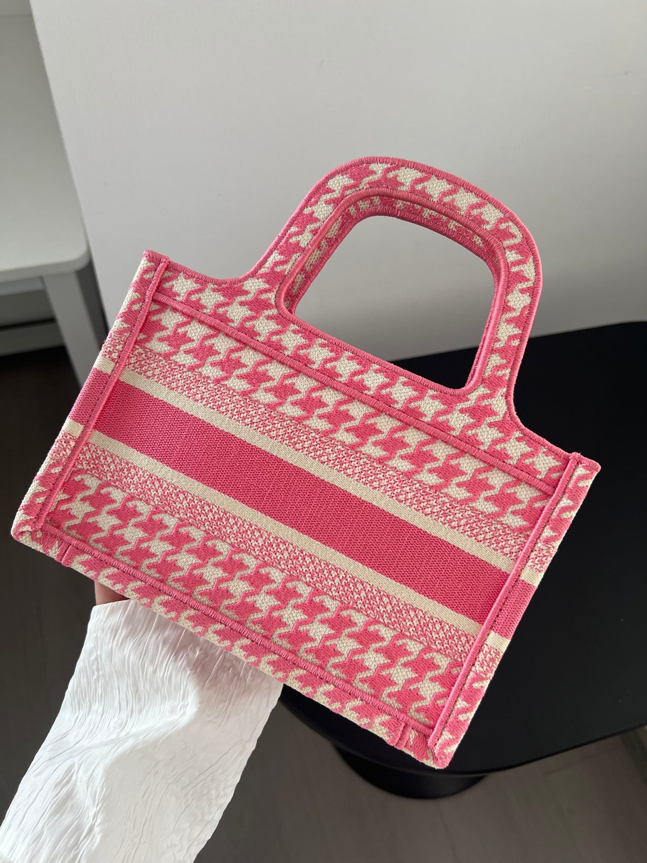 DIOR Pink Houndstooth Mini Tote Bag