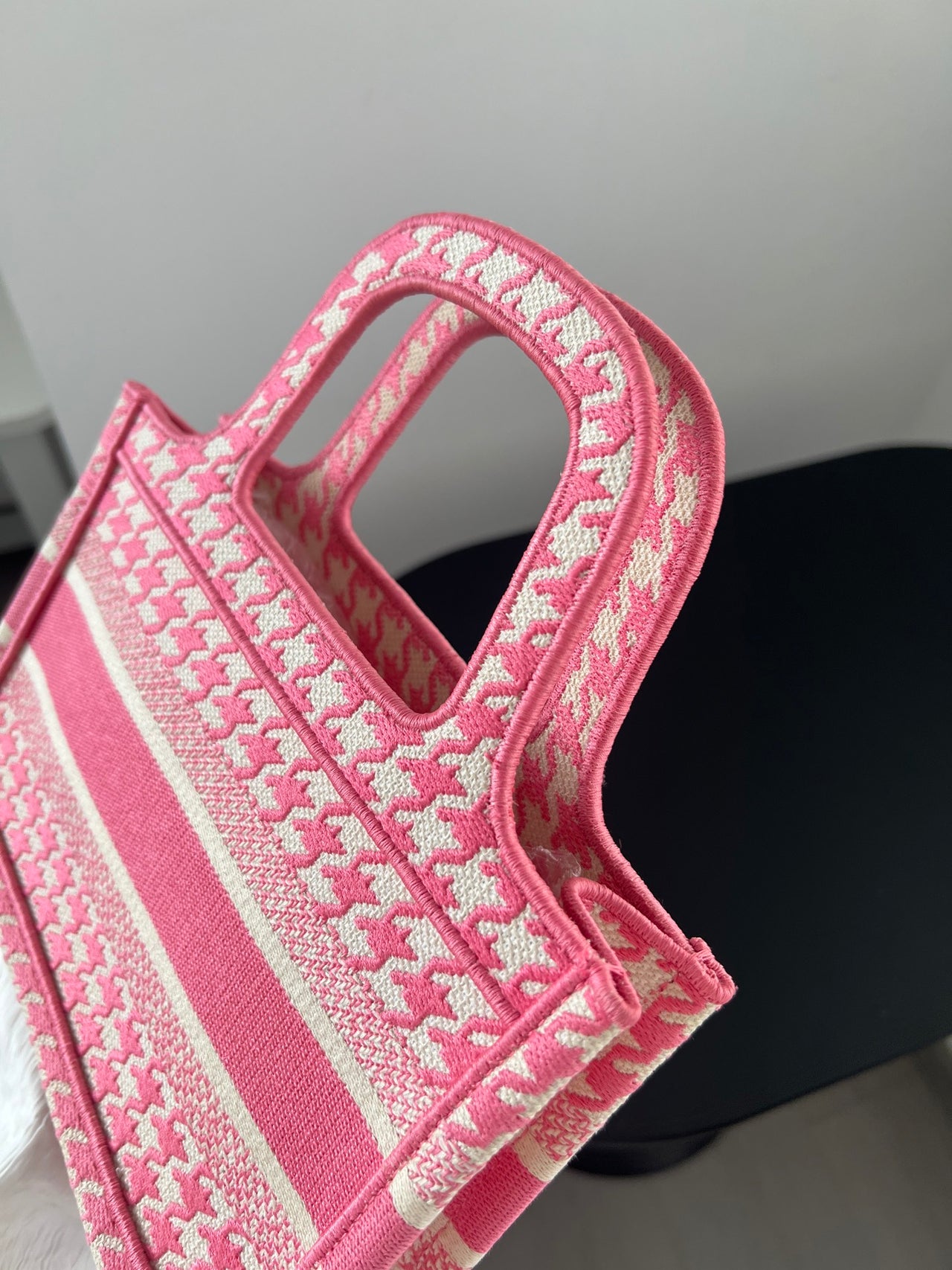 DIOR Pink Houndstooth Mini Tote Bag