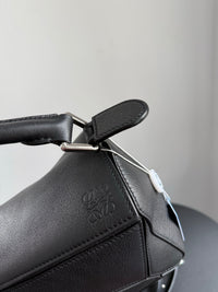 LOEWE Puzzle Small Bag – Black Leather with Silver Hardware