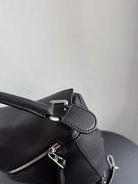 LOEWE Puzzle Small Bag – Black Leather with Silver Hardware