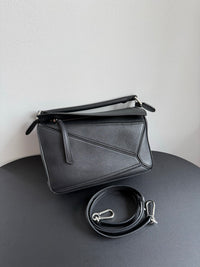 LOEWE Puzzle Small Bag – Black Leather with Silver Hardware