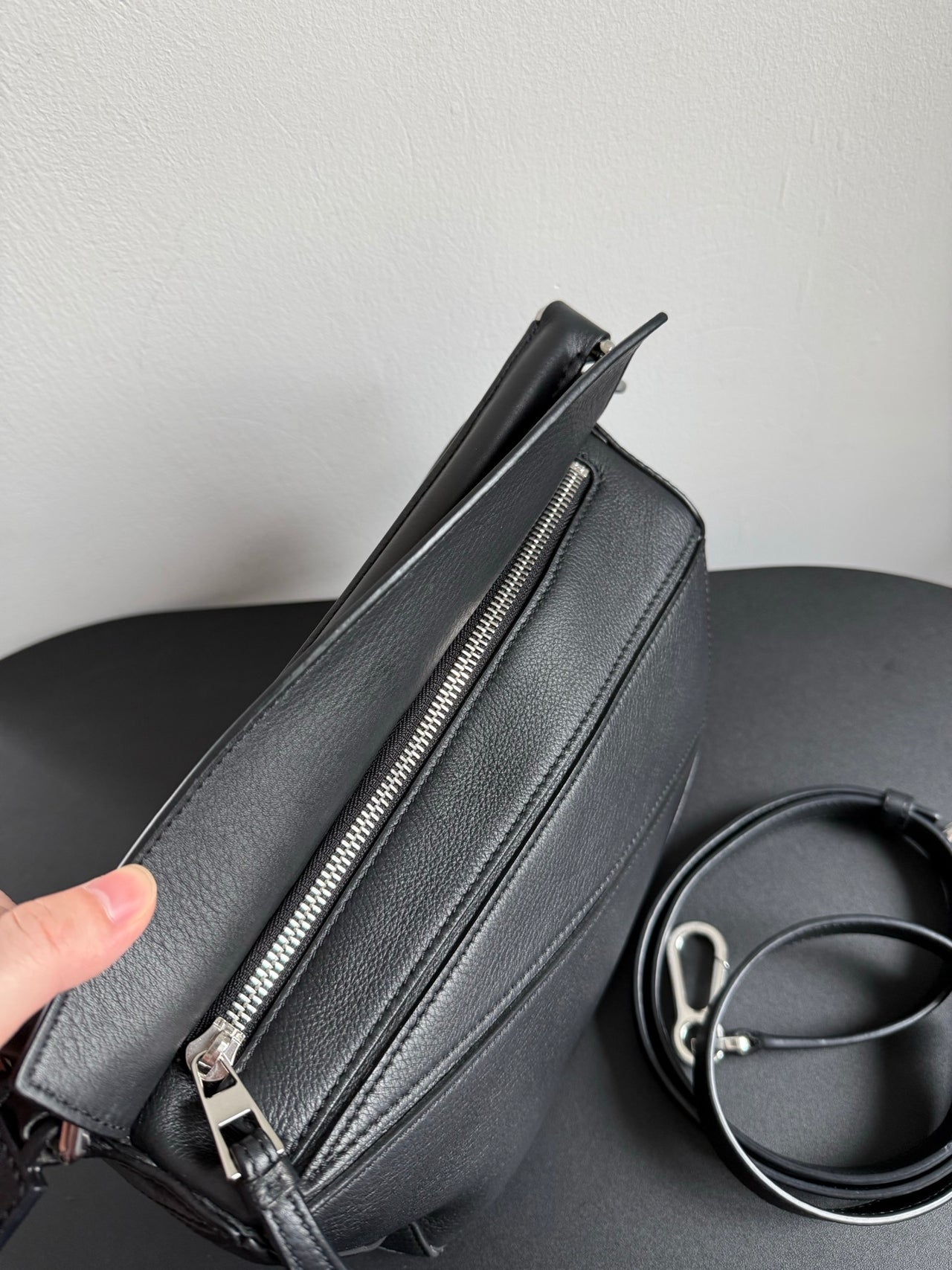 LOEWE Puzzle Small Bag – Black Leather with Silver Hardware
