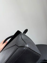 LOEWE Puzzle Small Bag – Black Leather with Silver Hardware