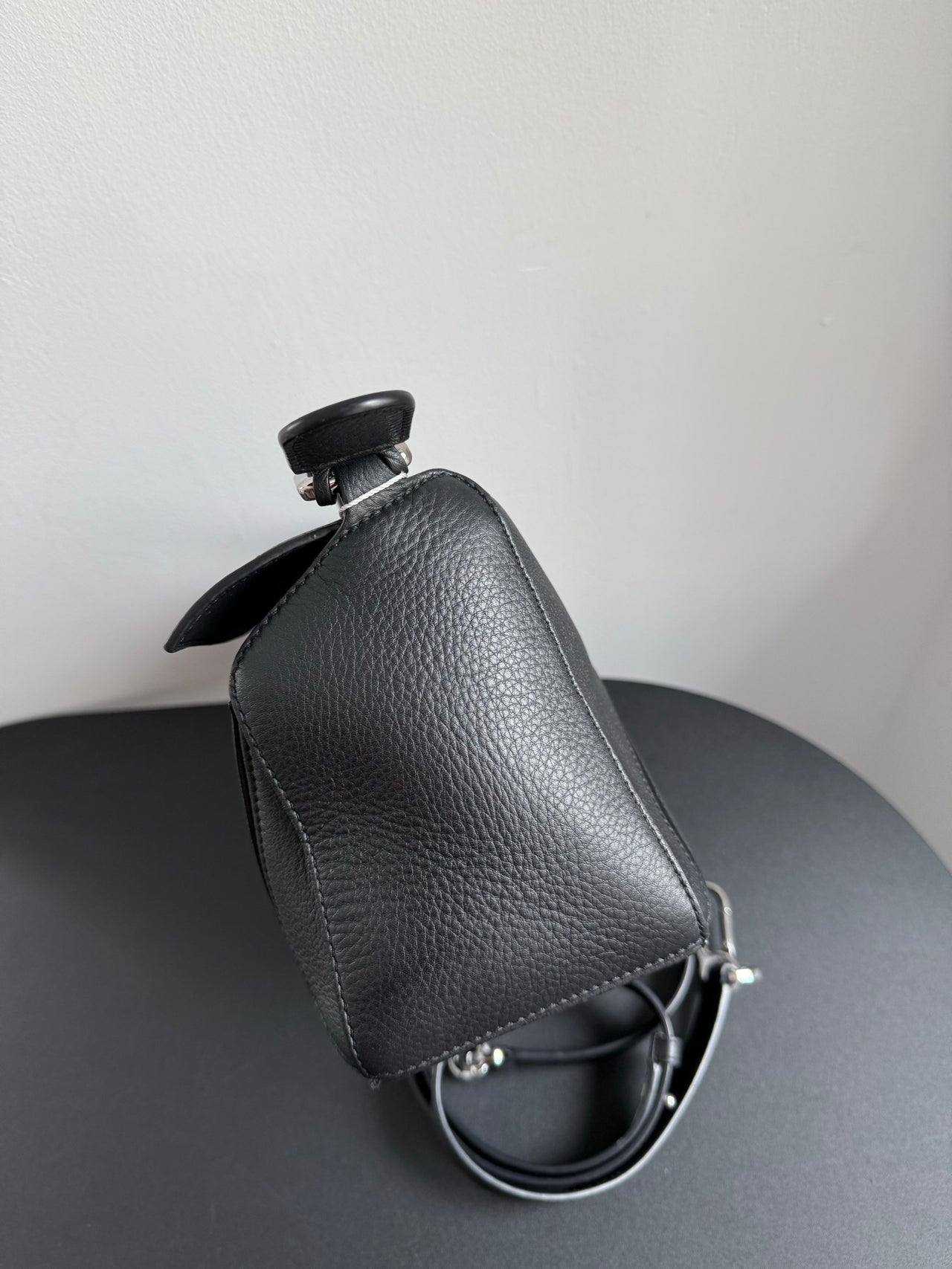 LOEWE Puzzle Small Bag – Black Leather with Silver Hardware