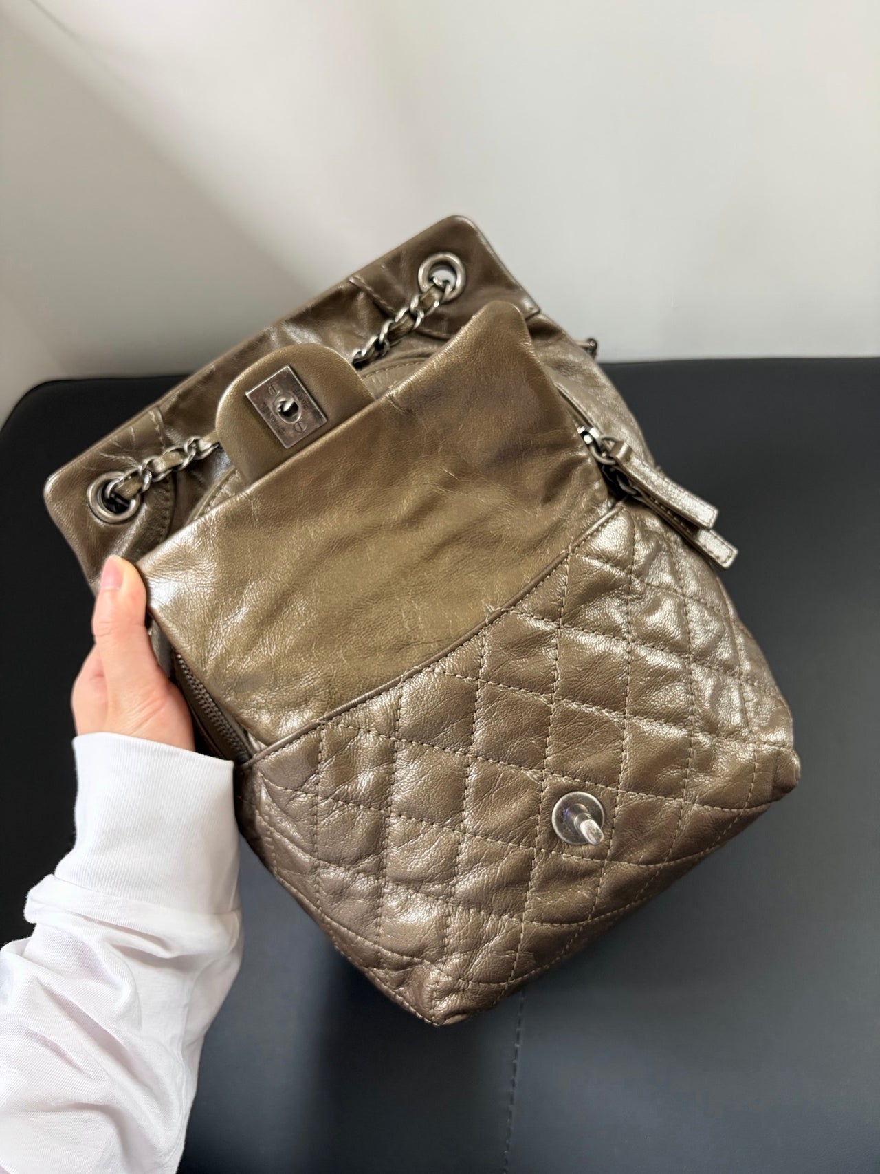 CHANEL Antique Bronze Quilted Backpack – Silver Hardware