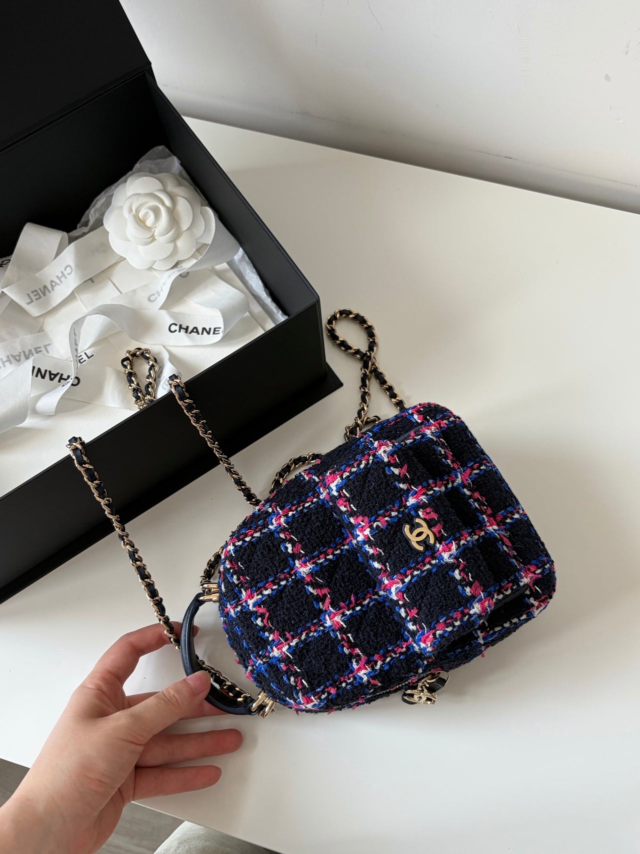 CHANEL 24P Houndstooth Small Backpack – Wool