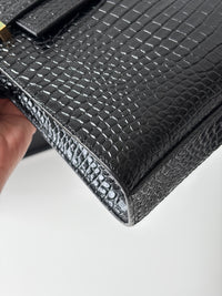 SAINT LAURENT Manhattan Medium Bag – Black Crocodile-Embossed Leather