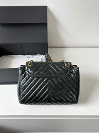 CHANEL Emerald Green V-Shaped Shoulder Bag – Oil Wax Leather