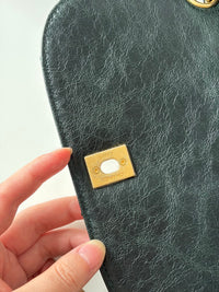 CHANEL Emerald Green V-Shaped Shoulder Bag – Oil Wax Leather