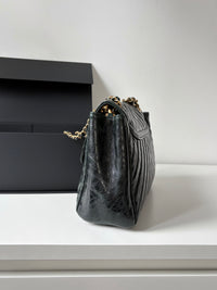 CHANEL Emerald Green V-Shaped Shoulder Bag – Oil Wax Leather