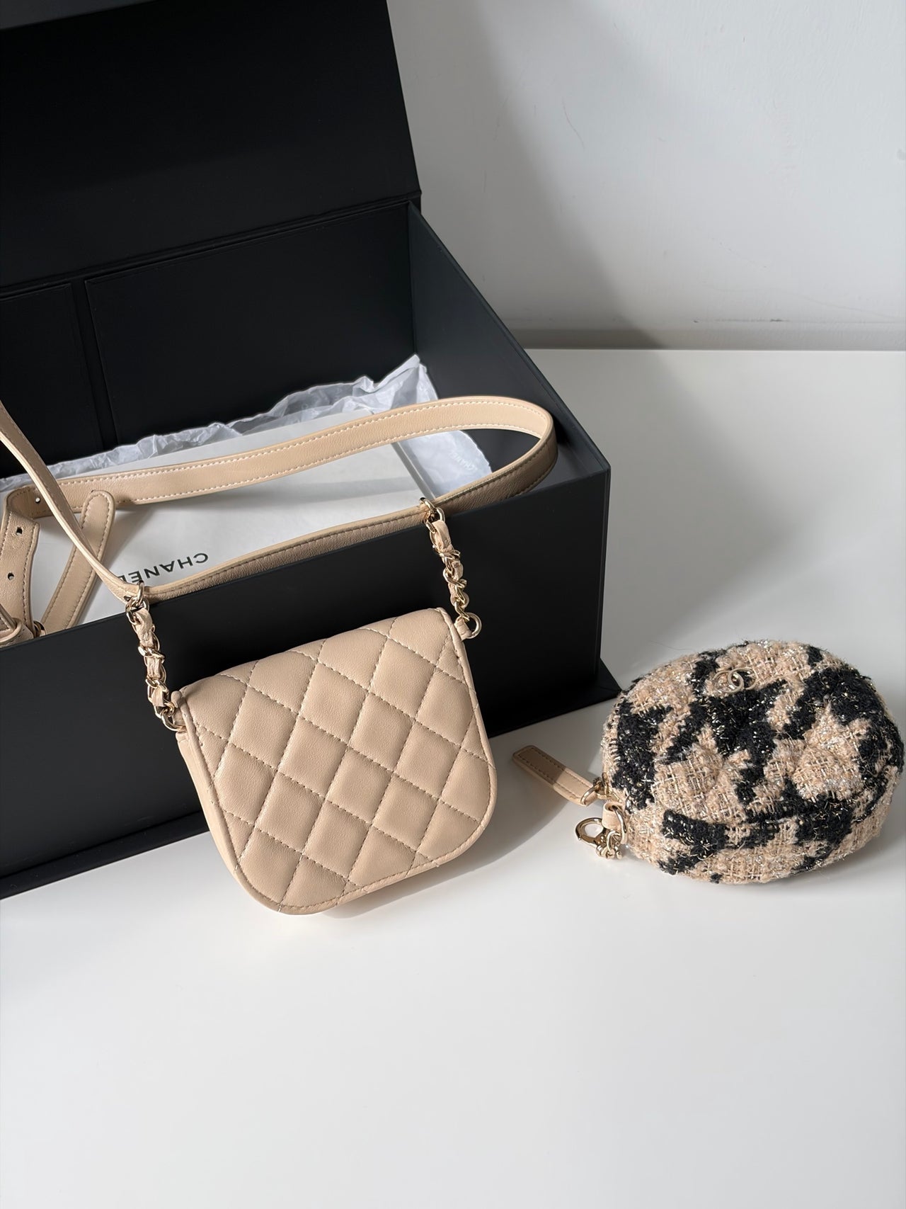 CHANEL Milk Tea Quilted Twin Star Mini Bag – Gold Hardware