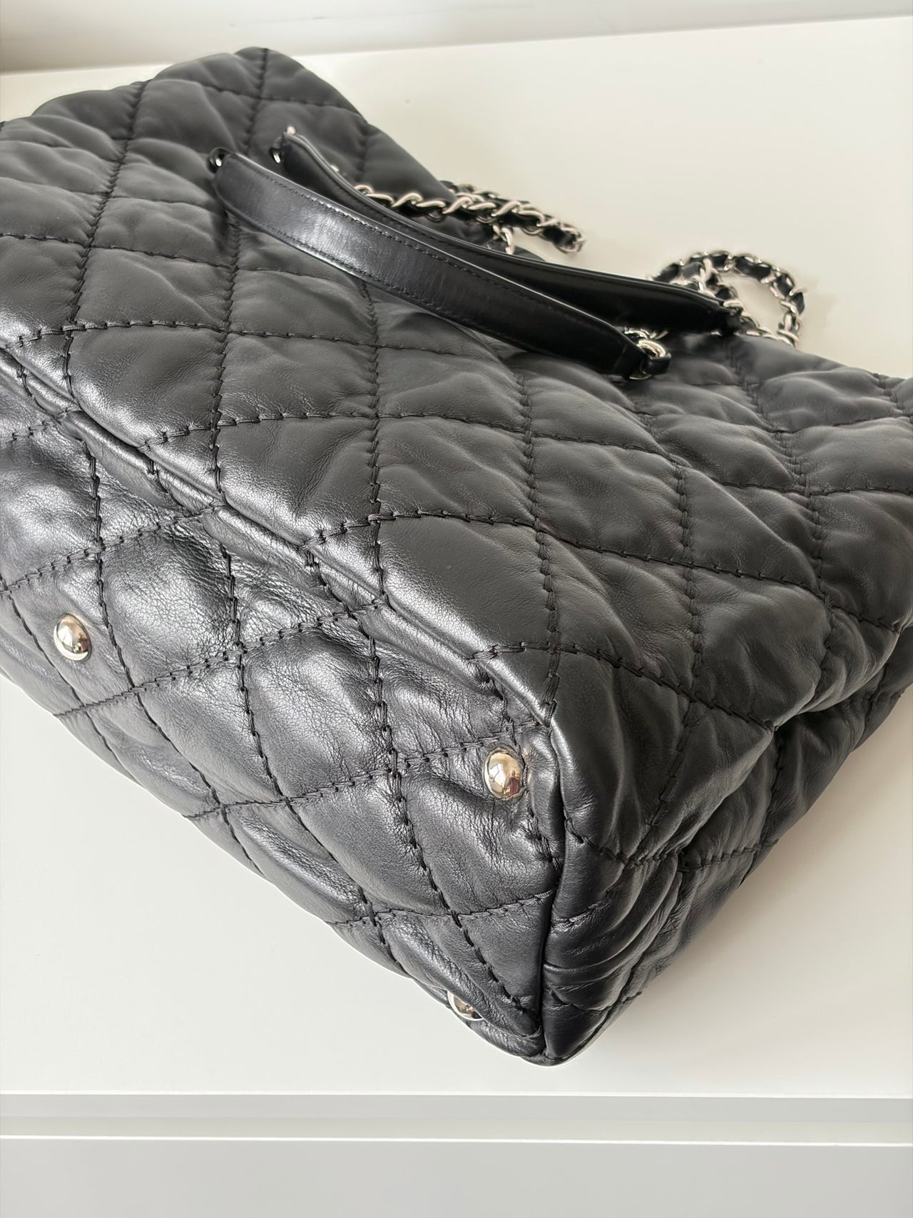 CHANEL Black Silver Puff Cloud Tote 17 – Quilted with Silver Hardware