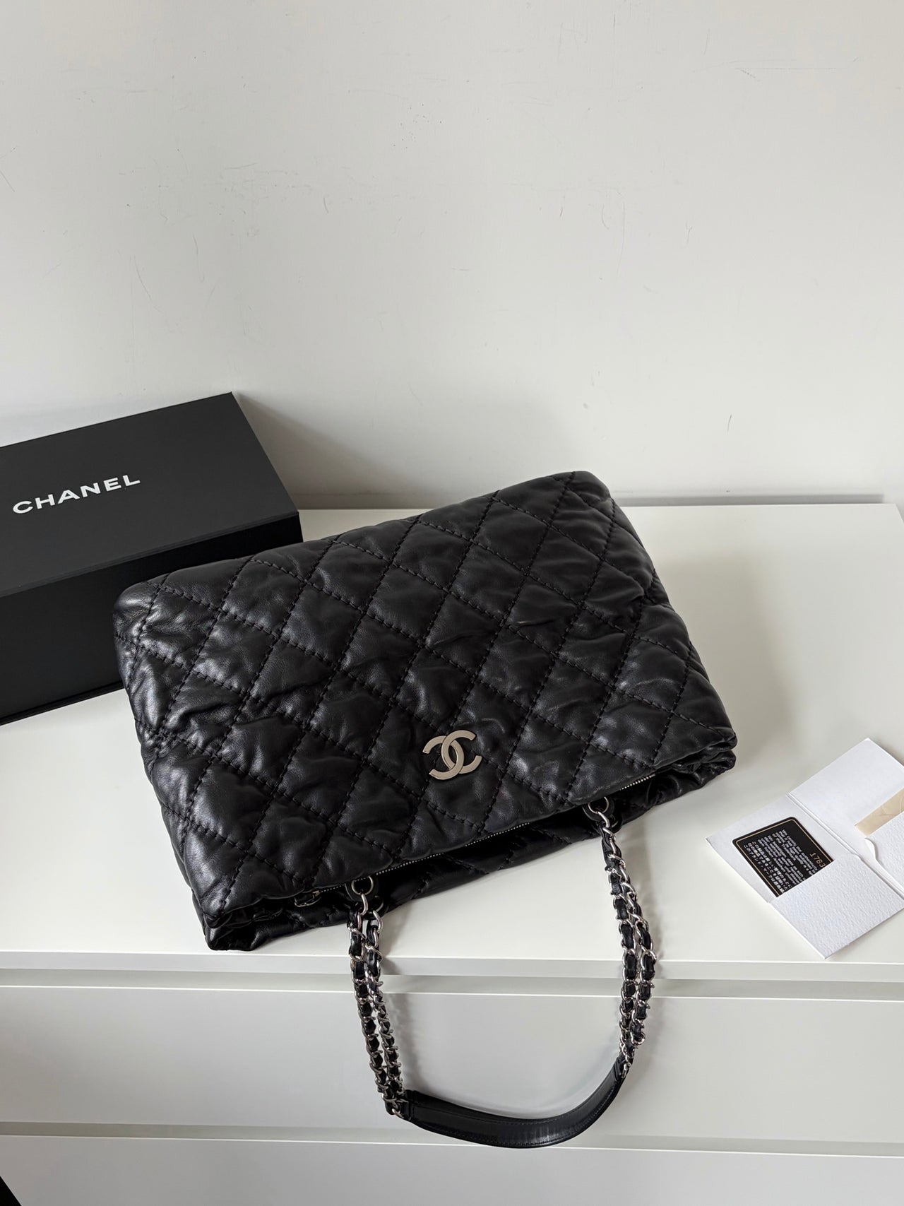 CHANEL Black Silver Puff Cloud Tote 17 – Quilted with Silver Hardware