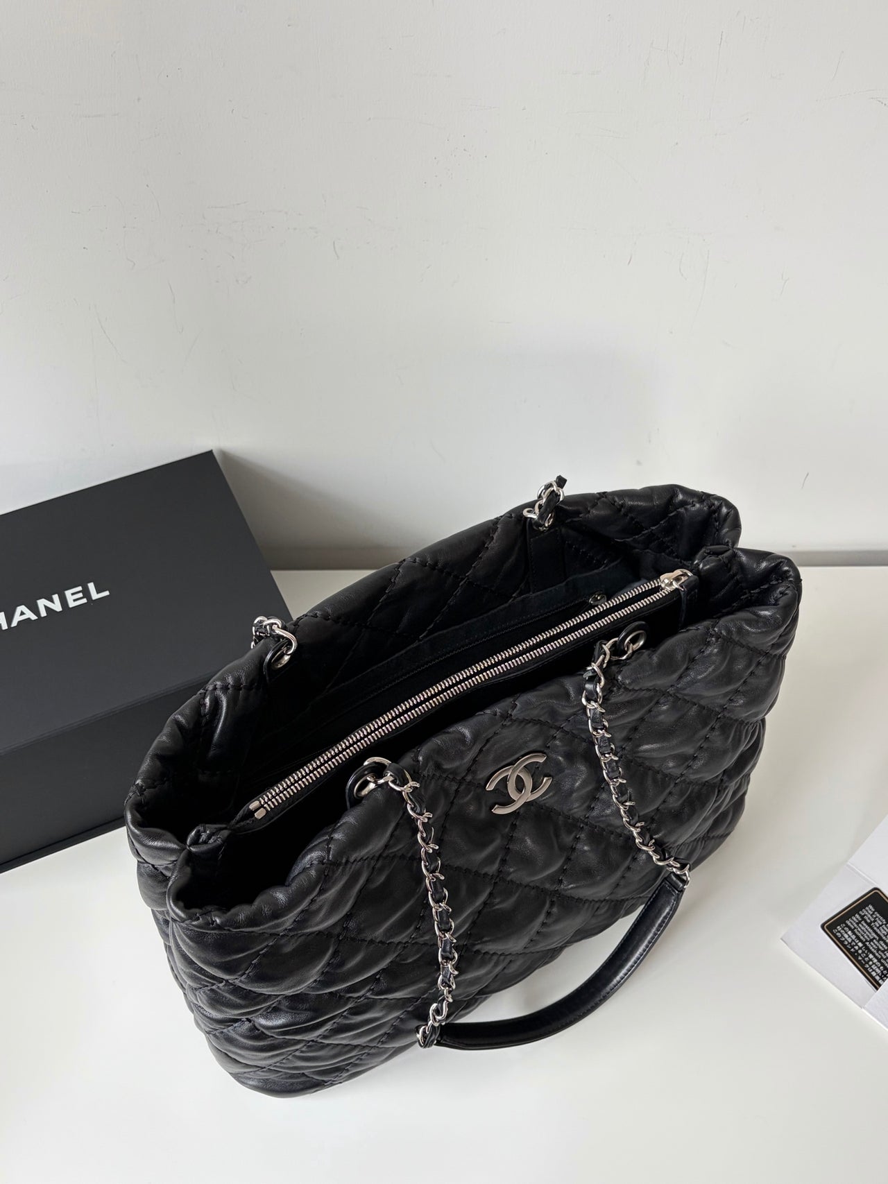 CHANEL Black Silver Puff Cloud Tote 17 – Quilted with Silver Hardware