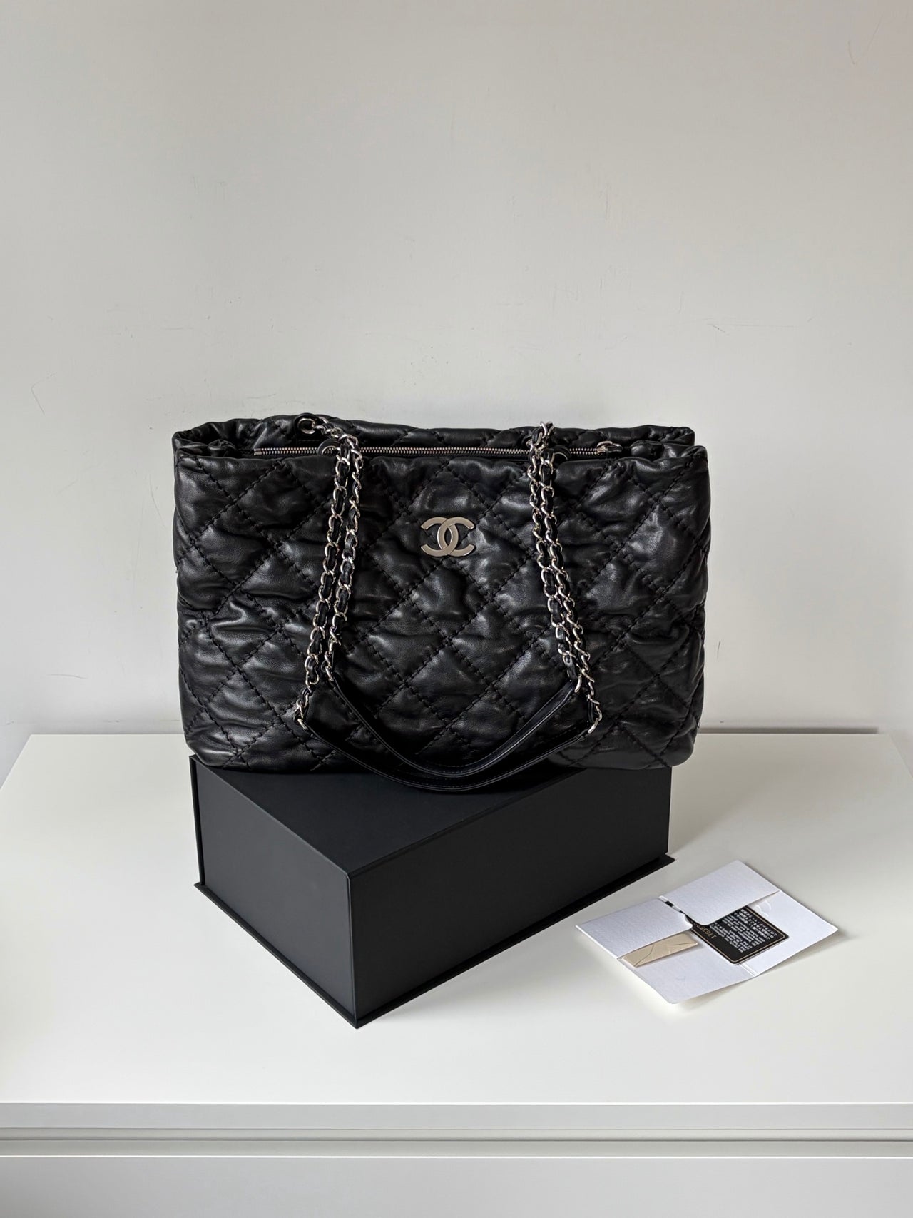 CHANEL Black Silver Puff Cloud Tote 17 – Quilted with Silver Hardware