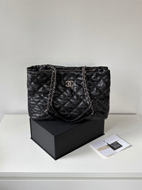 CHANEL Black Silver Puff Cloud Tote 17 – Quilted with Silver Hardware