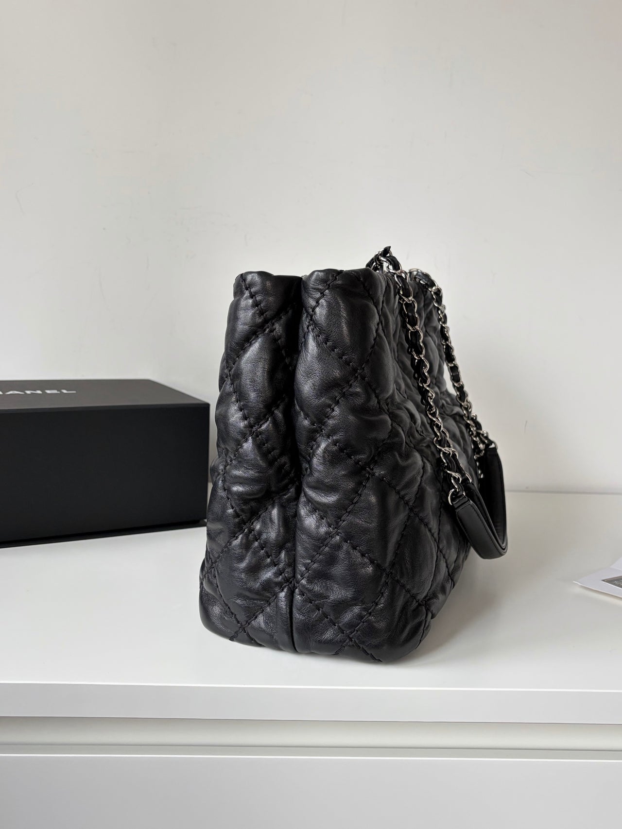 CHANEL Black Silver Puff Cloud Tote 17 – Quilted with Silver Hardware
