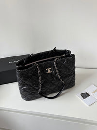 CHANEL Black Silver Puff Cloud Tote 17 – Quilted with Silver Hardware