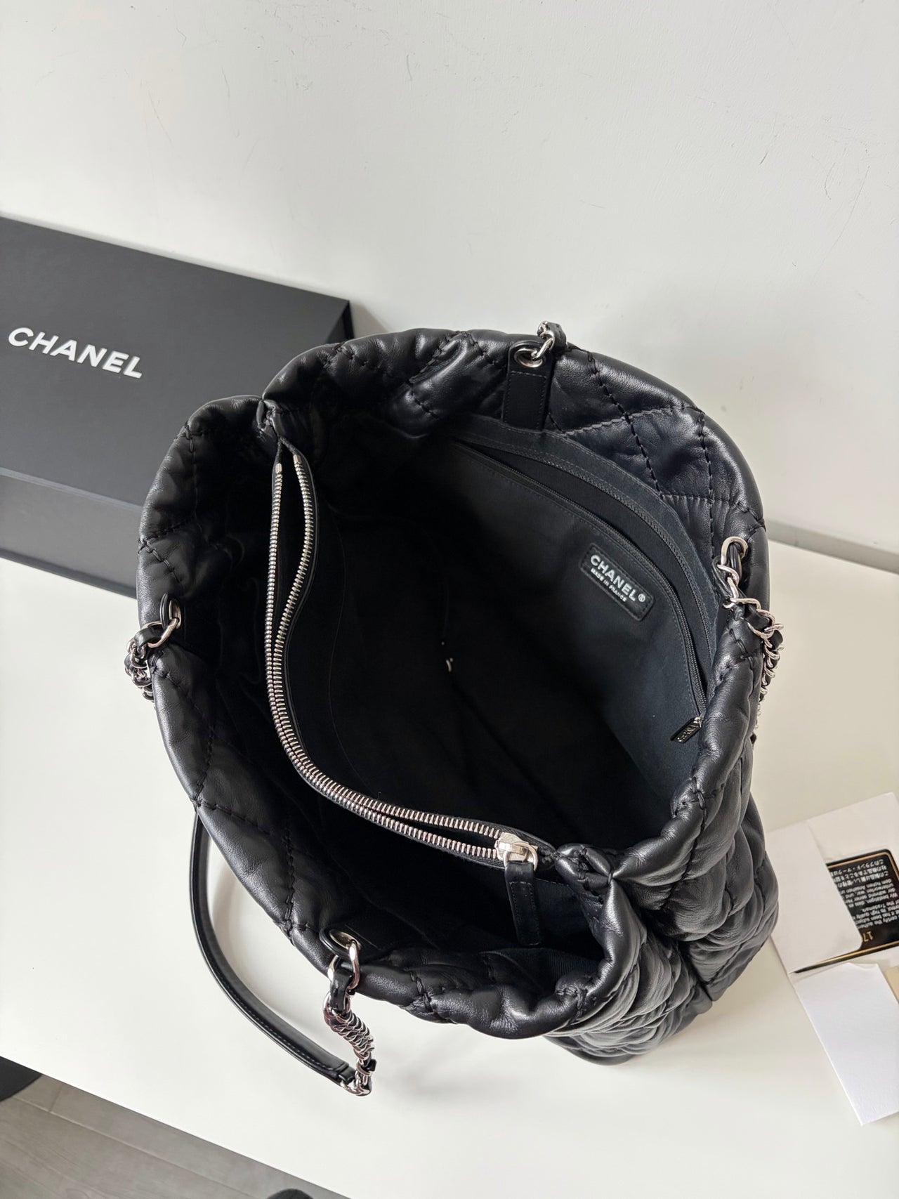 CHANEL Black Silver Puff Cloud Tote 17 – Quilted with Silver Hardware