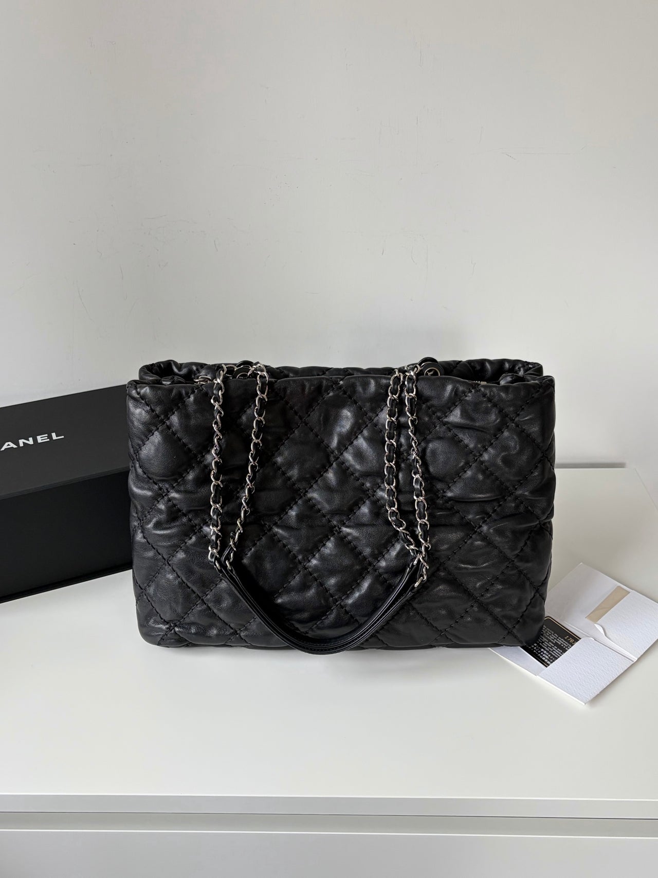 CHANEL Black Silver Puff Cloud Tote 17 – Quilted with Silver Hardware