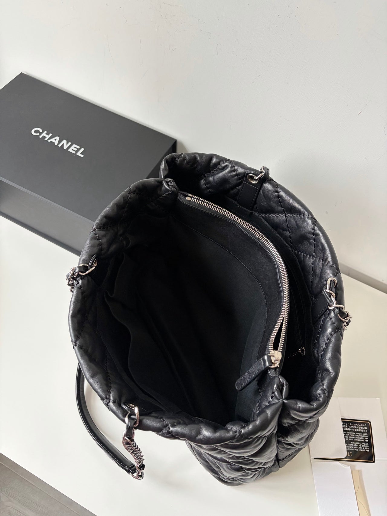 CHANEL Black Silver Puff Cloud Tote 17 – Quilted with Silver Hardware