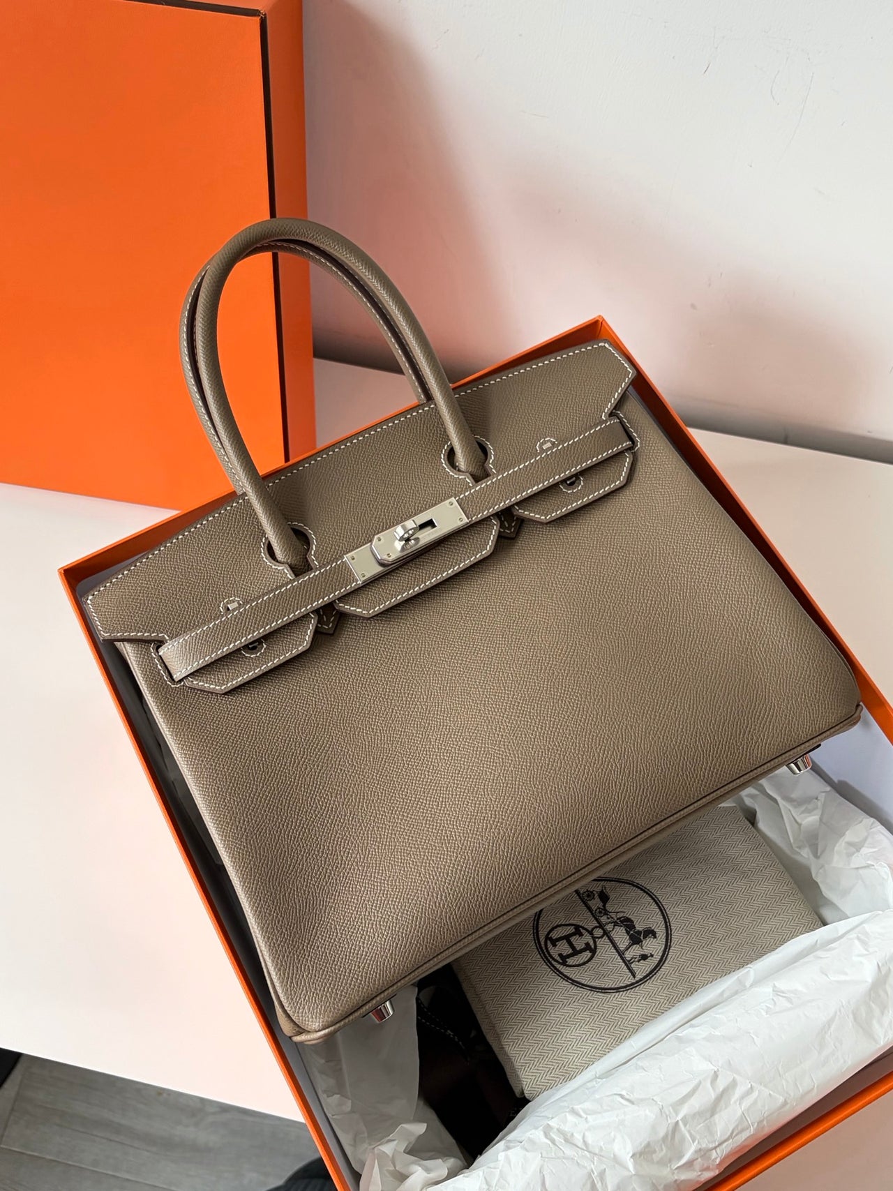 HERMÈS Birkin 30 – Elephant Gray Epsom Leather with Silver Hardware