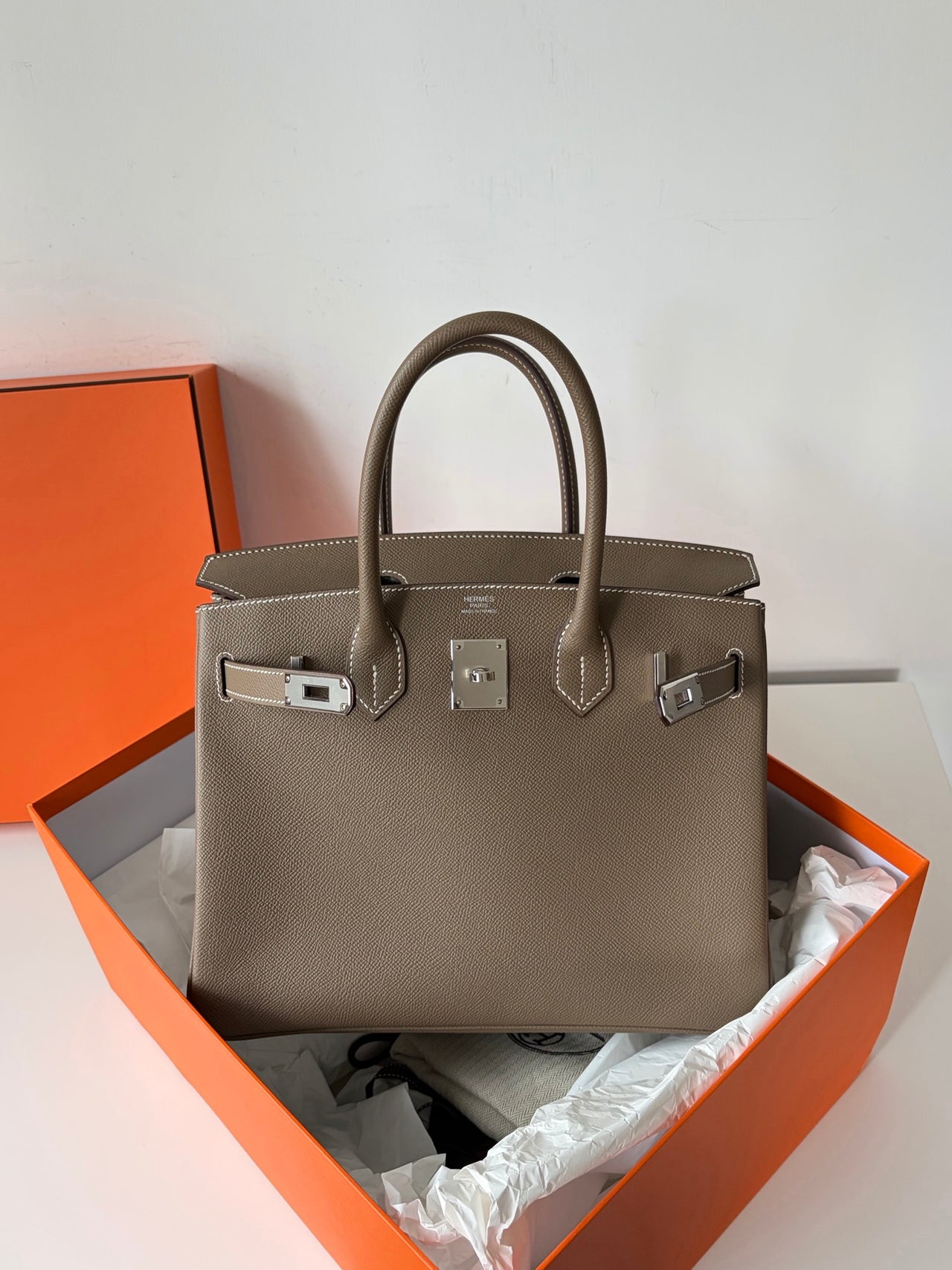 HERMÈS Birkin 30 – Elephant Gray Epsom Leather with Silver Hardware