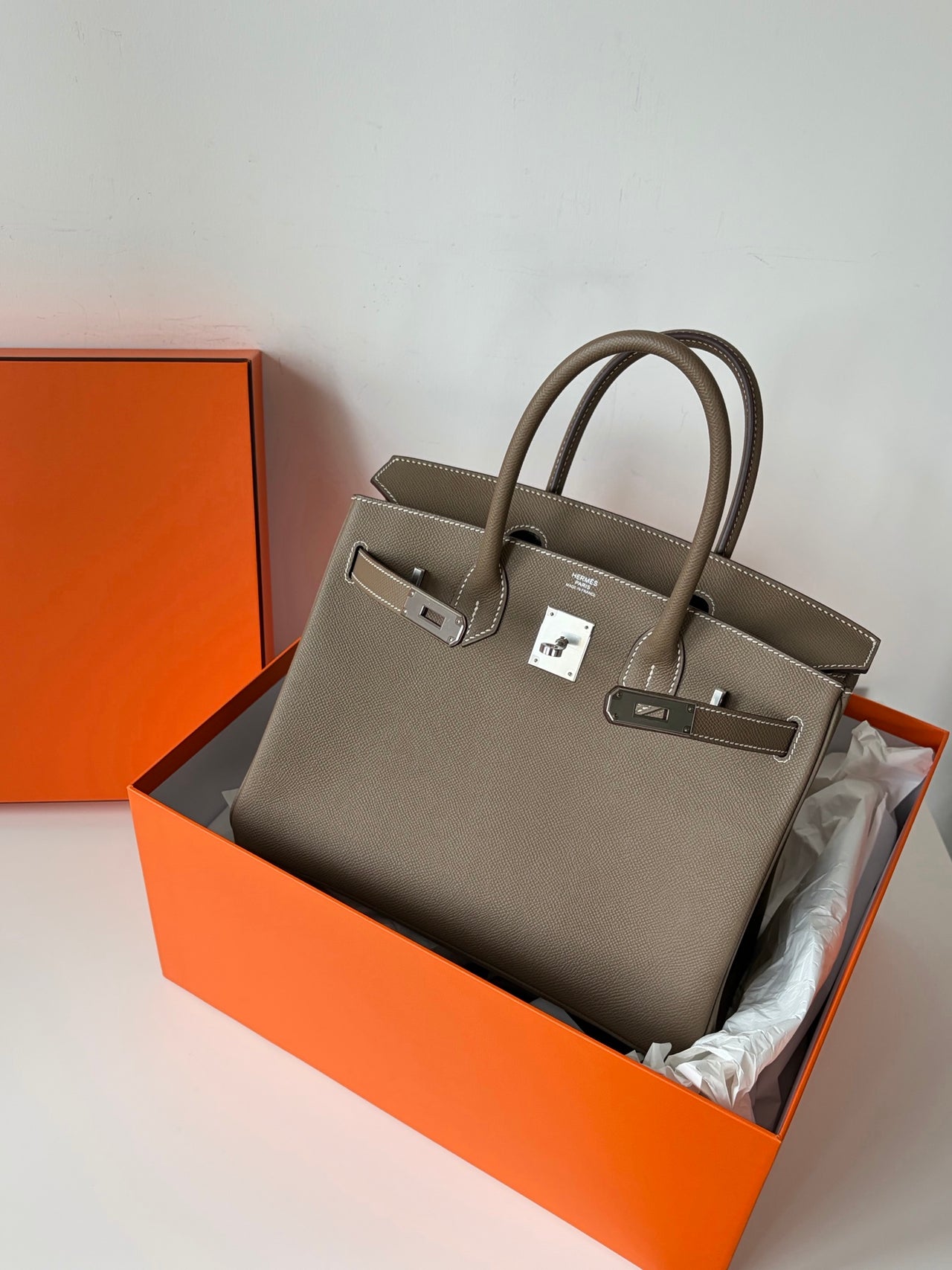 HERMÈS Birkin 30 – Elephant Gray Epsom Leather with Silver Hardware
