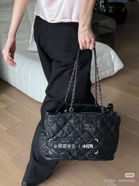 CHANEL Black Silver Puff Cloud Tote 17 – Quilted with Silver Hardware