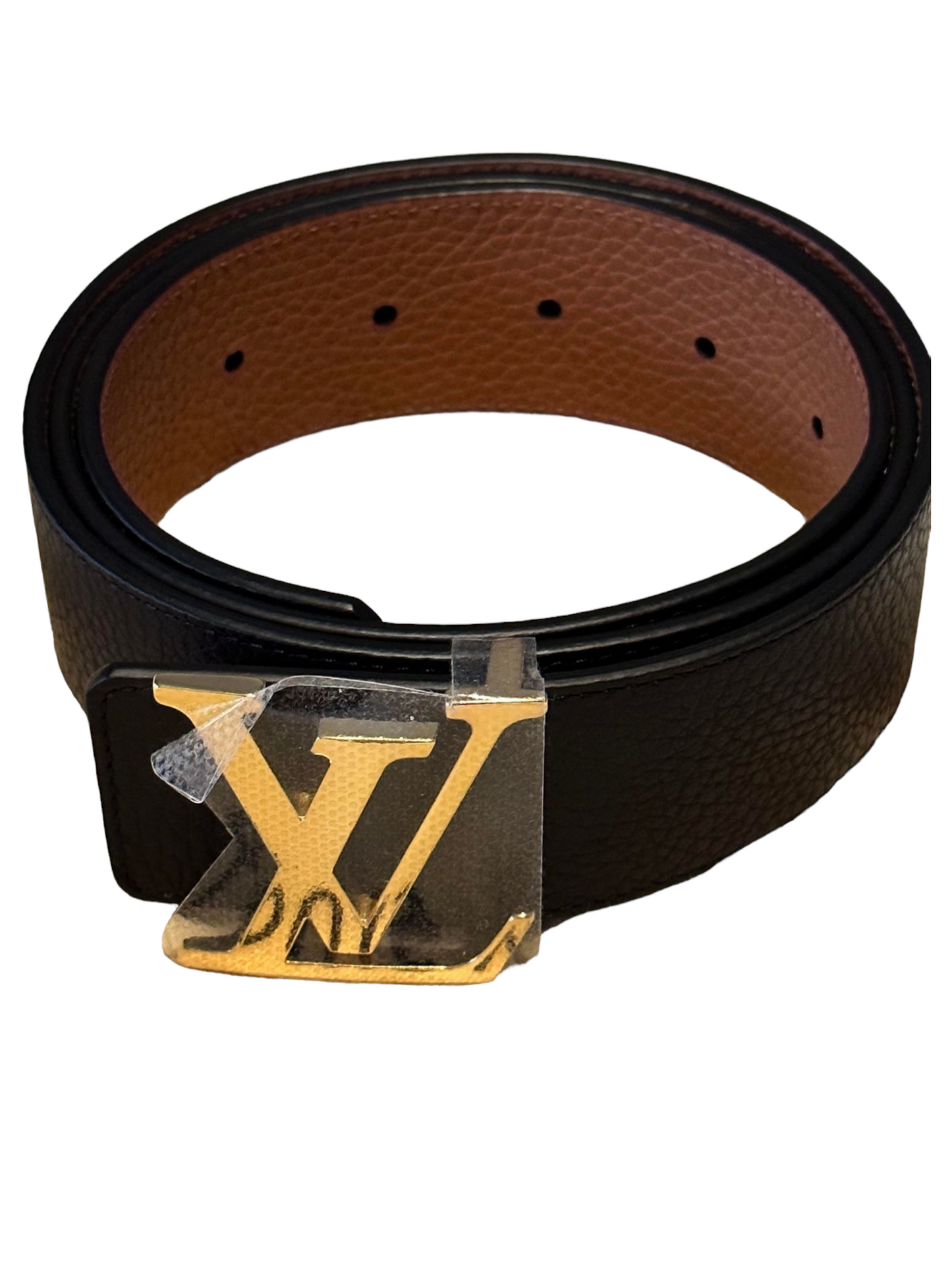 Louis Vuitton Black Leather Belt, Gold Buckle Size 95